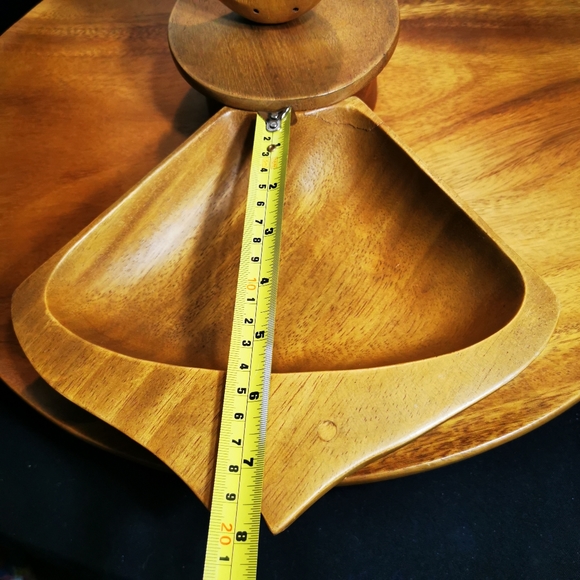 Vintage Wooden Lazy Susan Carved Fish Serving Tray Monkeypod - Picture 13 of 17